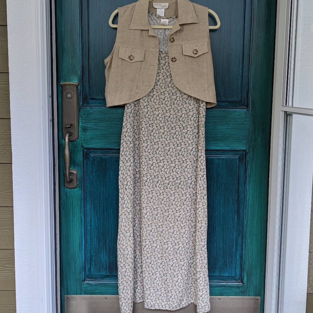 Vintage Floral Maxi Dress + Vest Set